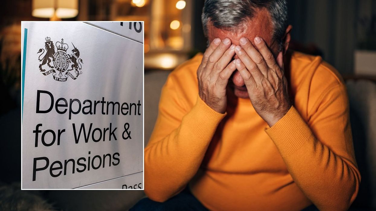 Older man worried and DWP sign