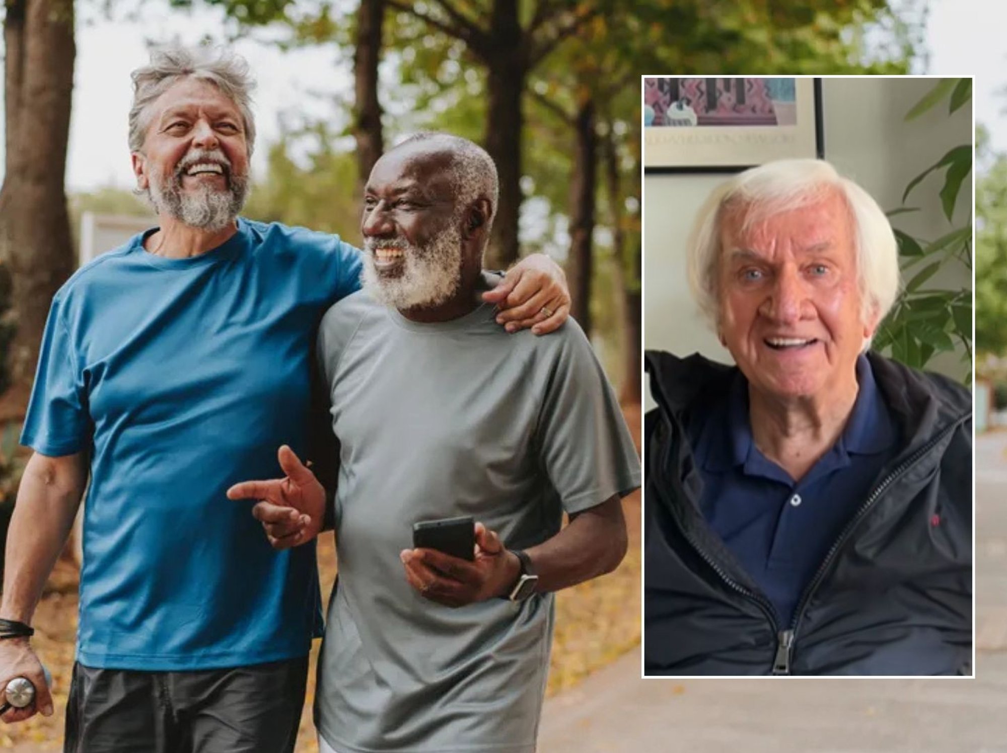 Older men walking/Stephen speaking about his life