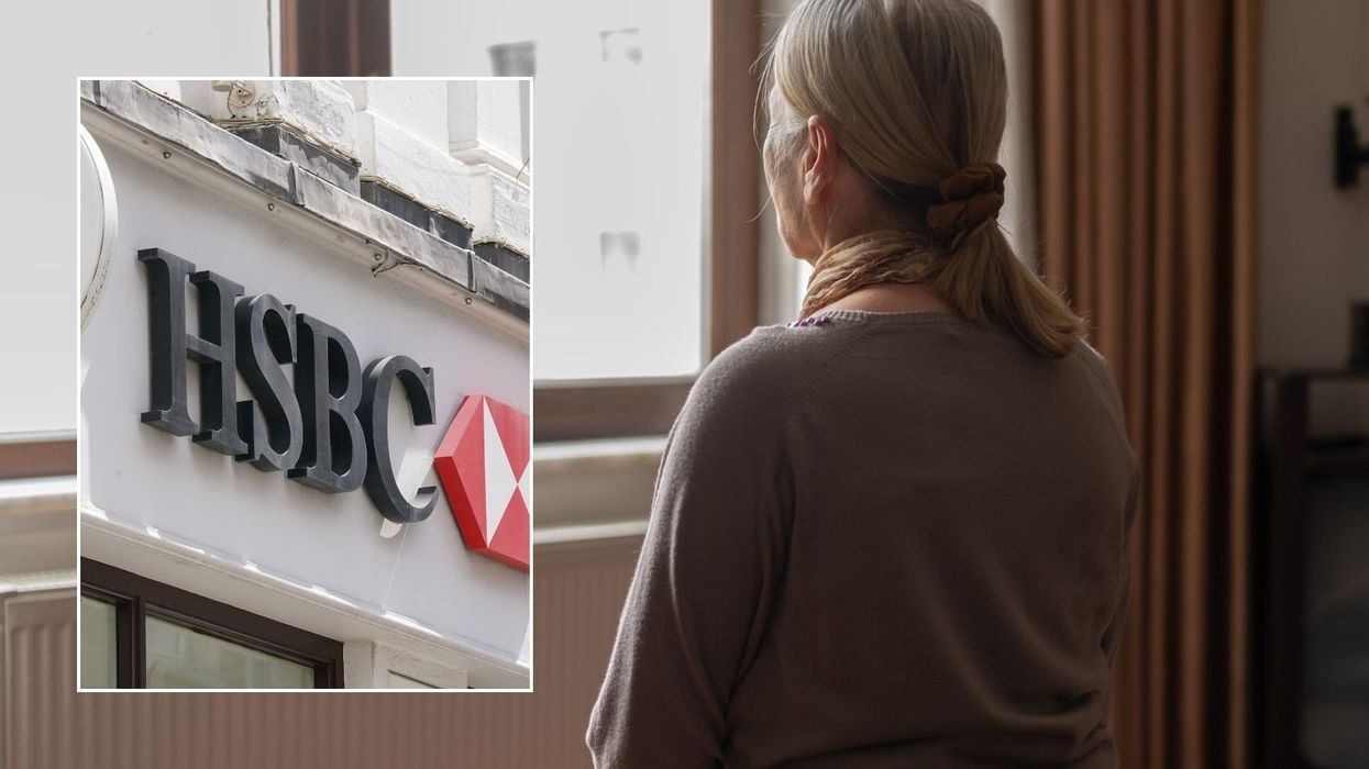 Older woman and HSBC logo