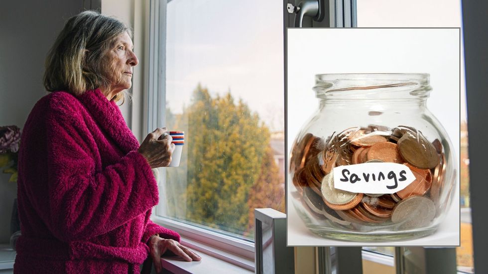 Older woman and savings pot