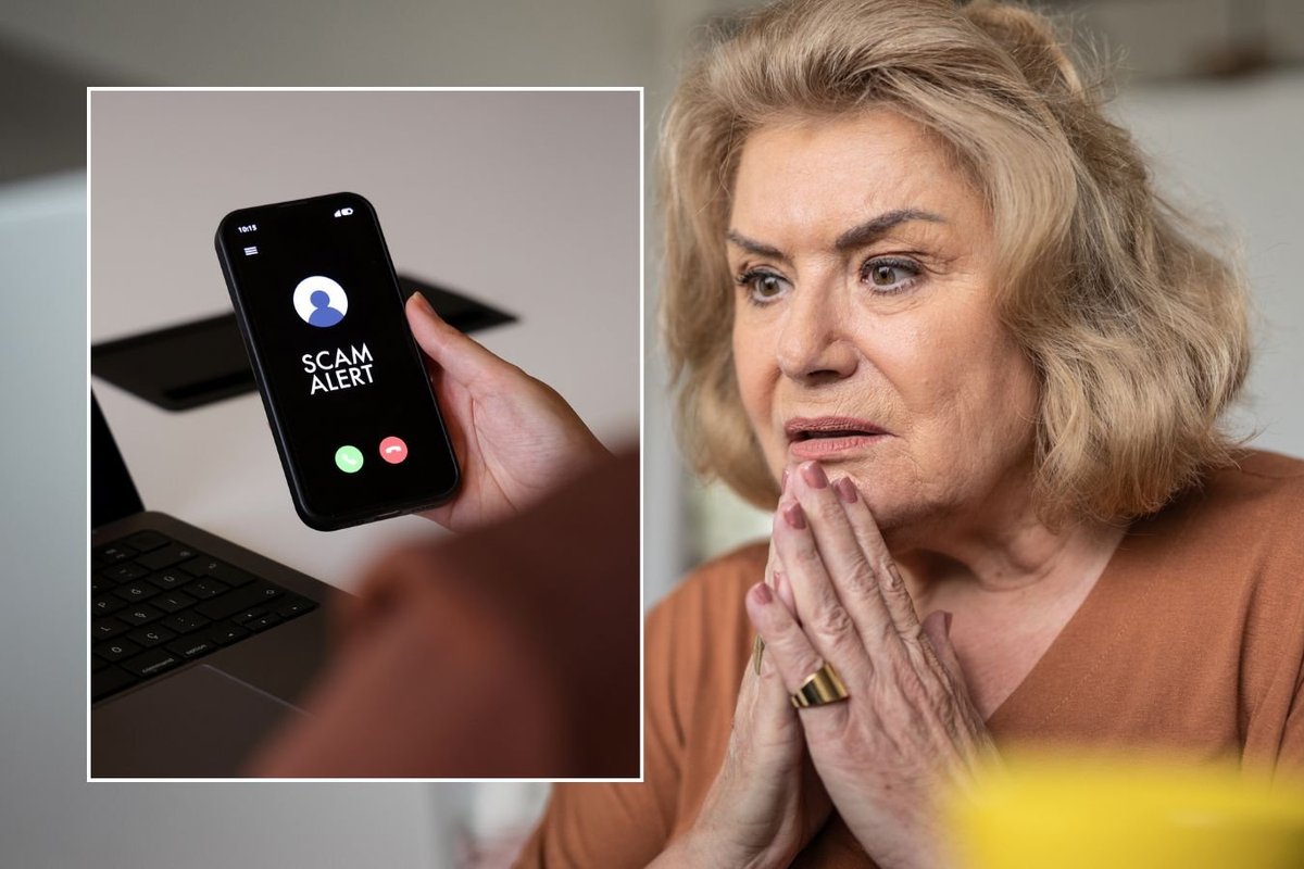 Older woman and scammer on the phone