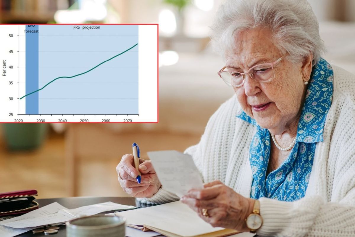 Older woman going over finances and House of Lords graph