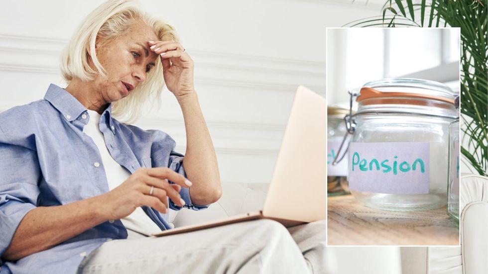 Older woman looking shocked and pension pot