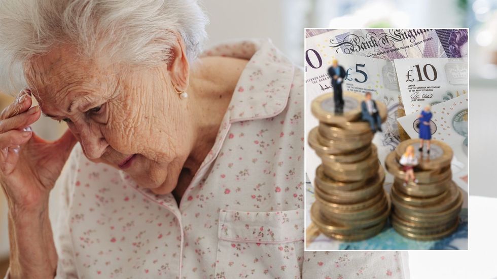Older woman looking worried and British pounds