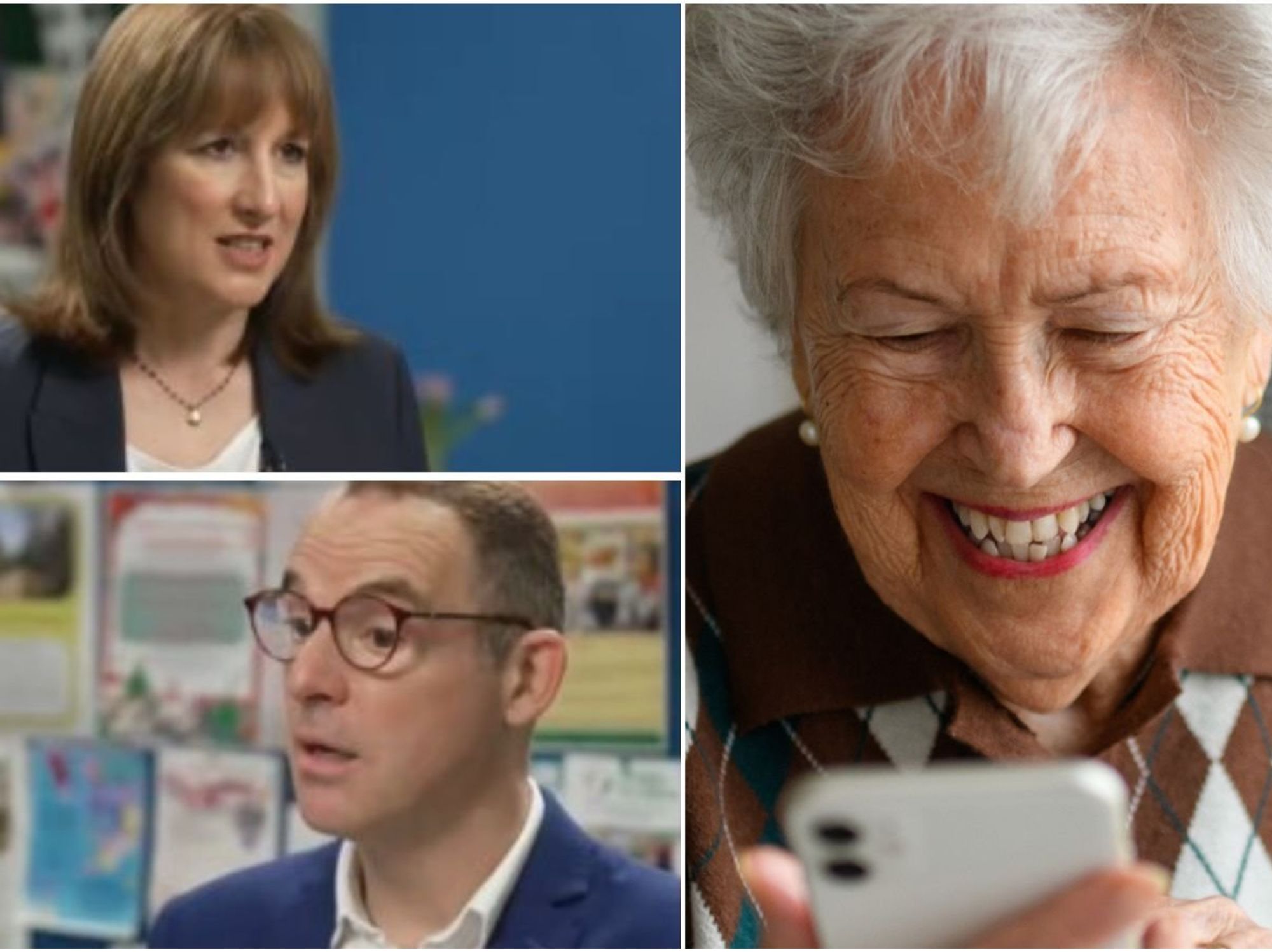 Older woman, Rachel Reeves and Martin Lewis