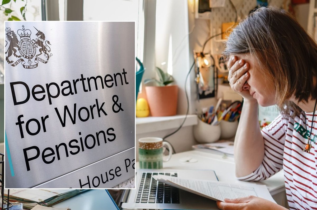 Older woman worried and DWP logo