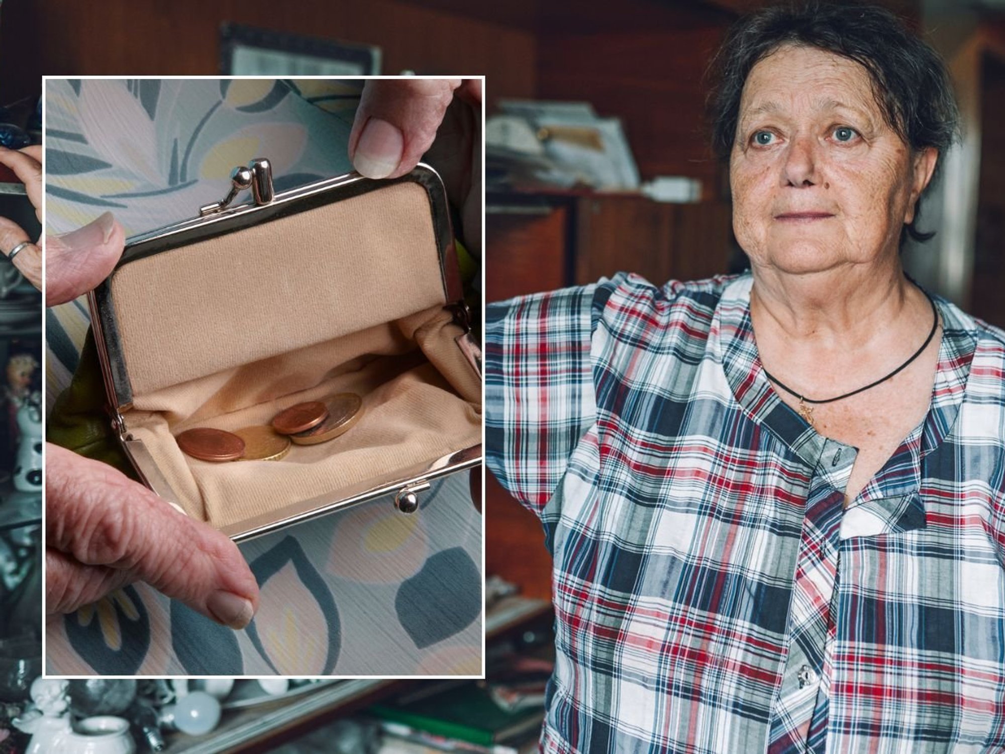 Older woman worried and empty purse