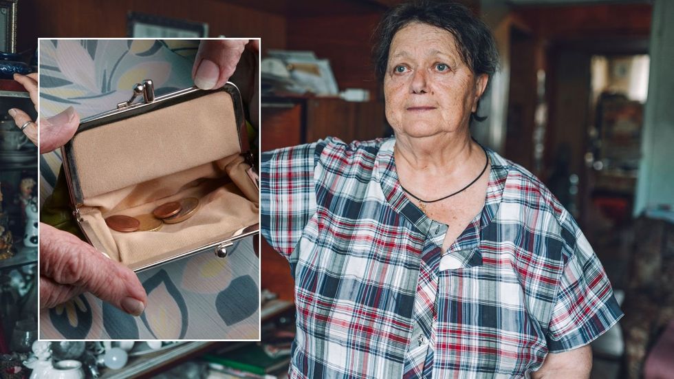 Older woman worried and empty purse
