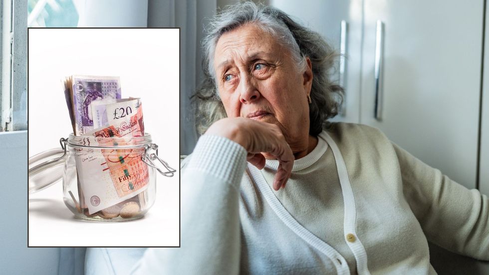 Older woman worried and pound notes