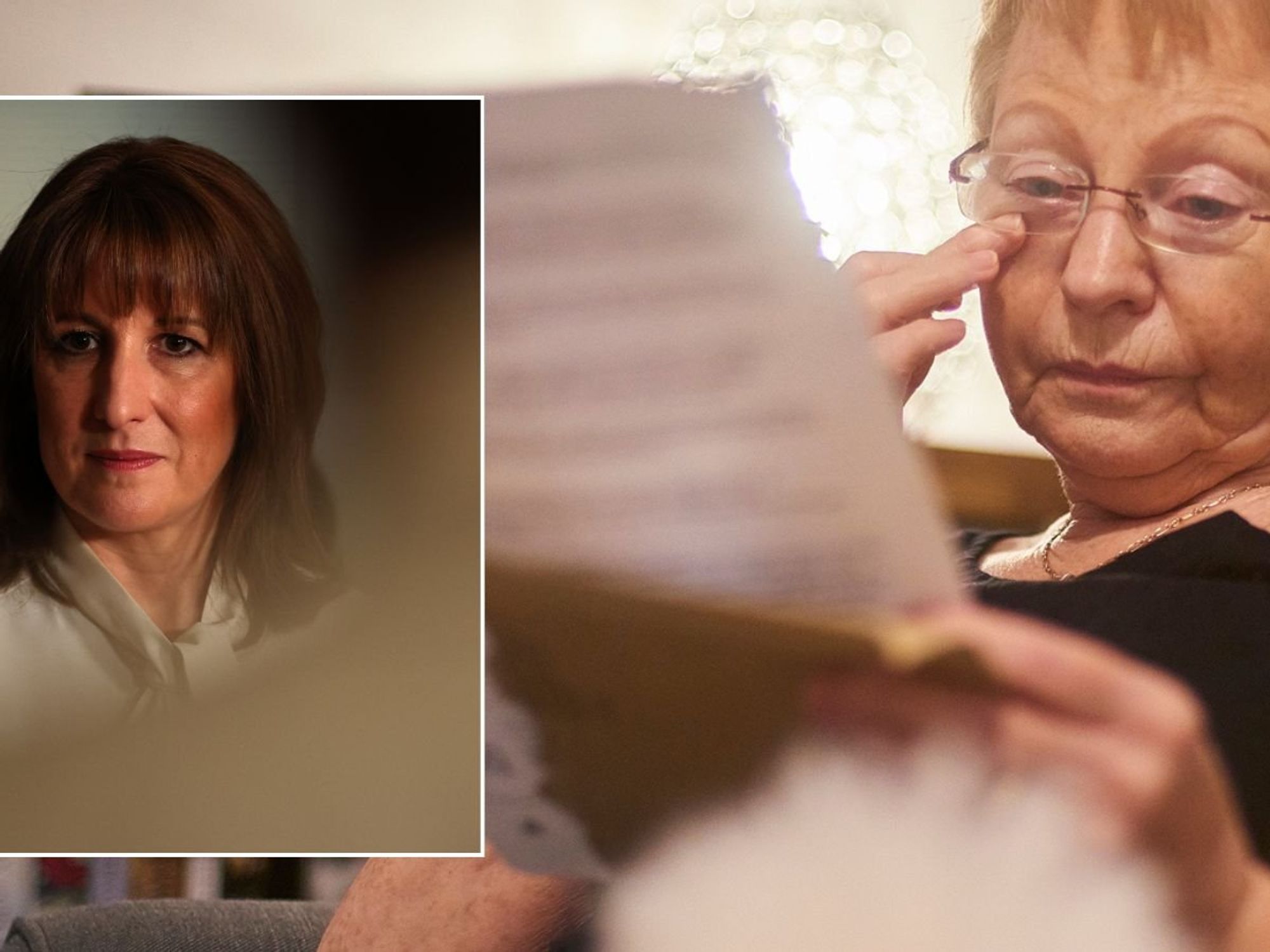 Older woman worried and Rachel Reeves