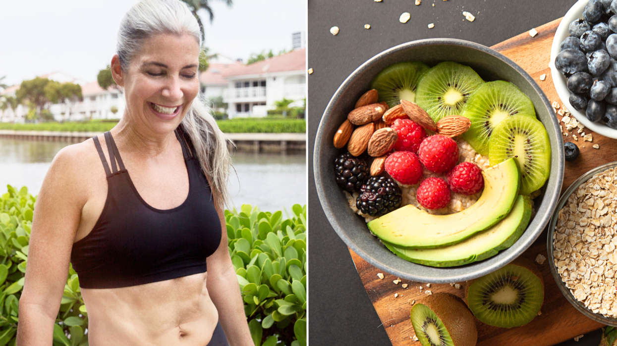 Older women with abs / porridge with fruit