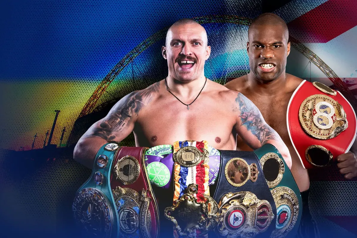 Oleksanddr Usyk a Daniel Dubois na obrázku propagačního obrazu pro nadcházející boxerský zápas
