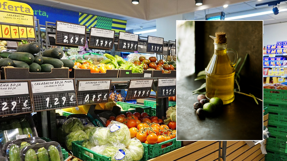 Olive oil and supermarket shelf