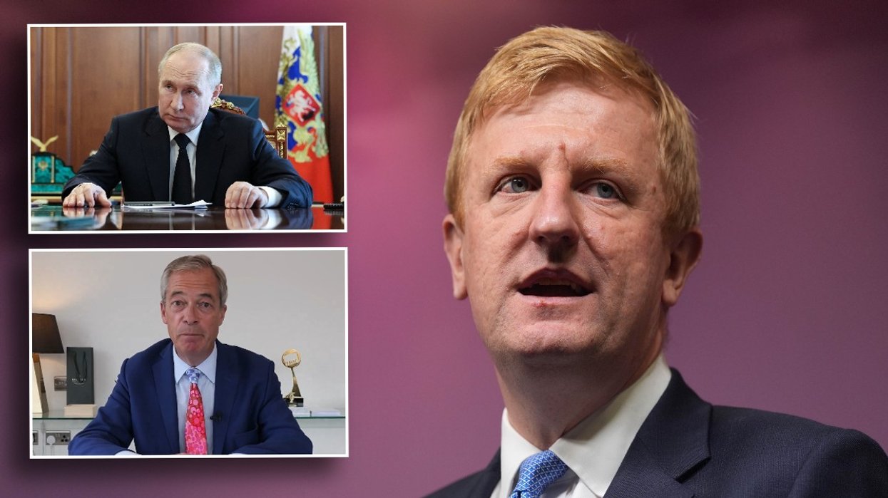 Oliver Dowden, Vladiir Putin and Nigel Farage