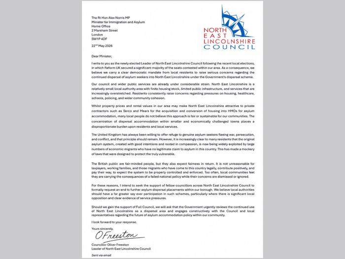 Oliver Freeston letter