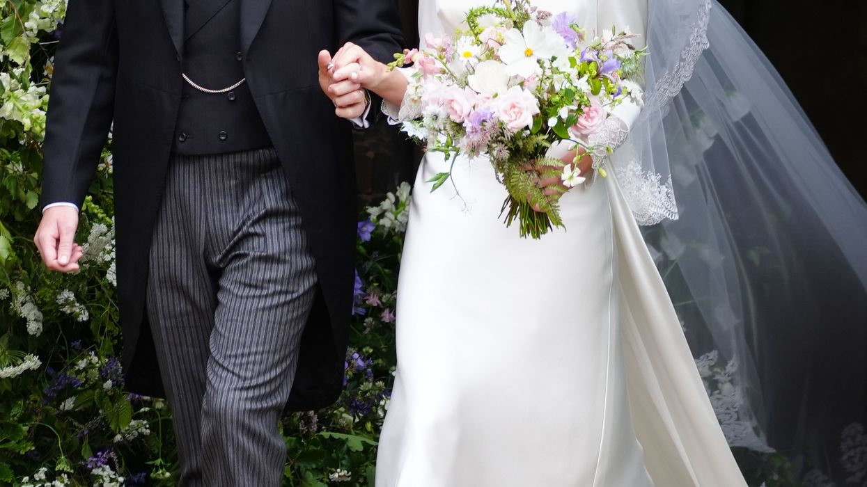 Olivia Henson and Hugh Grosvenor, the Duke of Westminster leave Chester Cathedral after their wedding