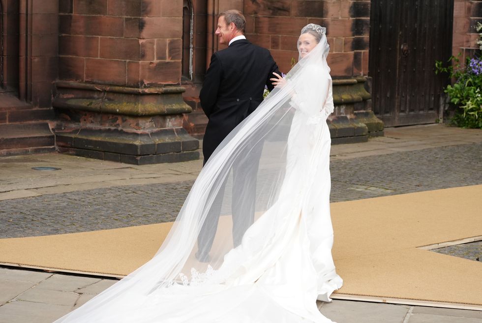 Olivia Henson arrives at the wedding of The Duke of Westminster and Miss Olivia Henson at Chester Cathedral