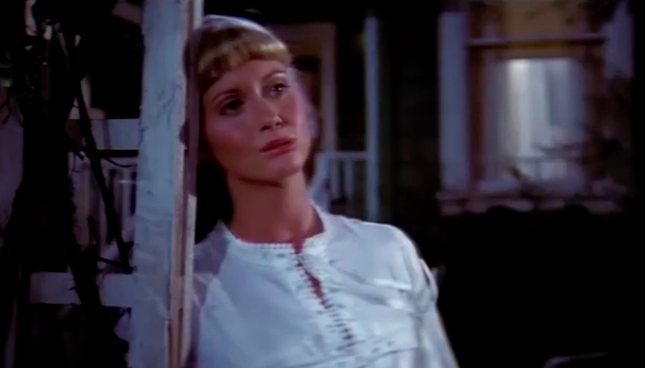 Olivia Newton-John playing Sandy in Grease.