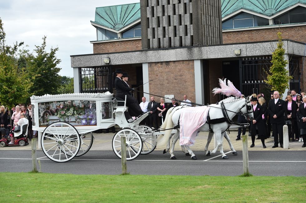 Olivia Pratt-Korbel's coffin arrives at St Margaret Mary's Church in Knotty Ash, Liverpool in a horse-drawn carriage. The nine-year-old girl was shot at her home in Dovecot, Liverpool. Picture date: Thursday September 15, 2022.
