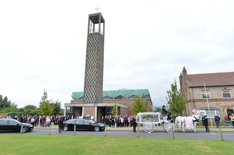 Olivia Pratt-Korbel's coffin arrives at St Margaret Mary's Church in Knotty Ash, Liverpool in a horse-drawn carriage. The nine-year-old girl was shot at her home in Dovecot, Liverpool. Picture date: Thursday September 15, 2022.