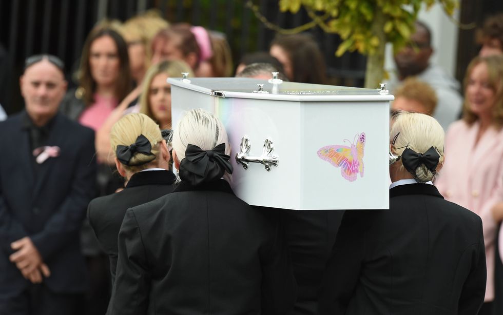 Olivia Pratt-Korbel's coffin is carried into St Margaret Mary's Church in Knotty Ash, Liverpool. The nine-year-old girl was shot at her home in Dovecot, Liverpool. Picture date: Thursday September 15, 2022.