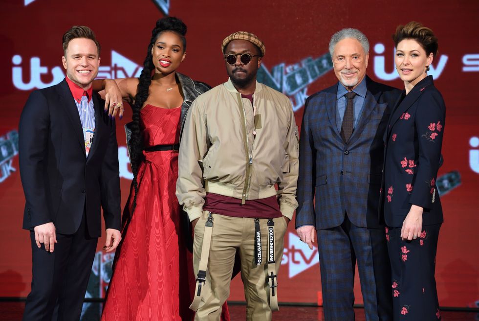 Olly Murs, Jennifer Hudson, Tom Jones, will.i.am and presenter Emma Willis
