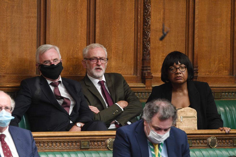 ONE EDITORIAL USE ONLY. NO SALES. NO ARCHIVING. NO ALTERING OR MANIPULATING. NO USE ON SOCIAL MEDIA UNLESS AGREED BY HOC PHOTOGRAPHY SERVICE. MANDATORY CREDIT: UK Parliament/Jessica Taylor Handout photo issued by UK Parliament showing (left to right) MPs John McDonnell, Jeremy Corbyn and Diane Abbott listen as Prime Minister Boris Johnson gives an update on the latest situation in Afghanistan to MPs in the House of Commons, London. Picture date: Monday September 6, 2021.