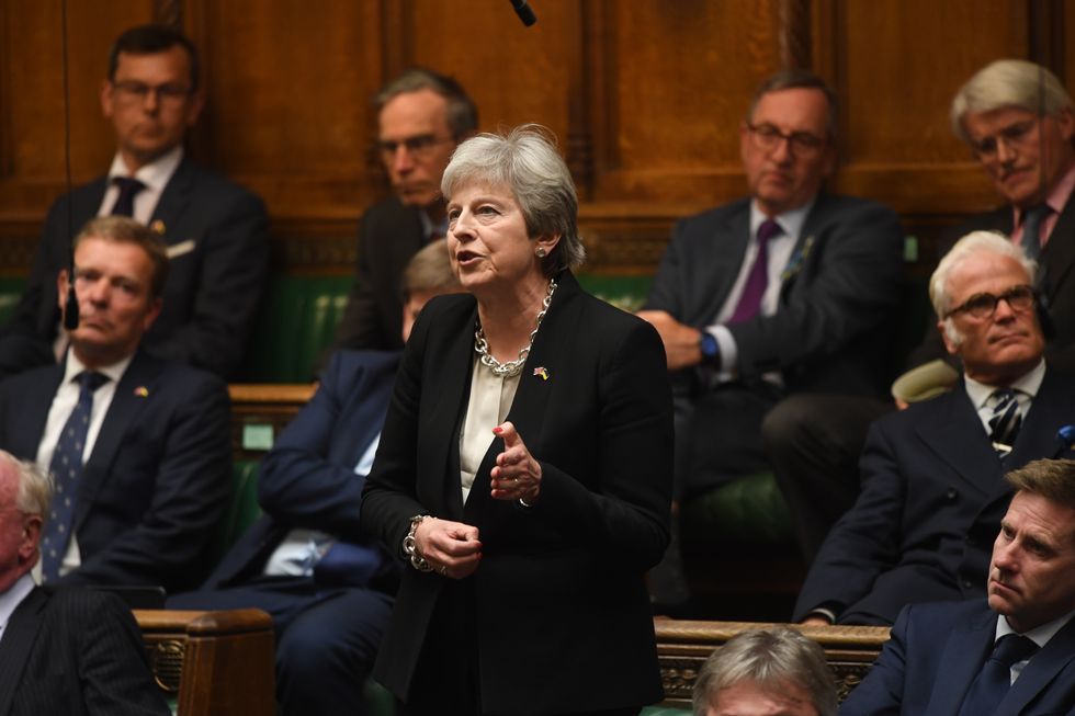 ONE EDITORIAL USE ONLY. NO SALES. NO ARCHIVING. NO ALTERING OR MANIPULATING. NO USE ON SOCIAL MEDIA UNLESS AGREED BY HOC PHOTOGRAPHY SERVICE. MANDATORY CREDIT: UK Parliament/Jessica Taylor Handout photo issued by UK Parliament of the of Former Prime Minister Theresa May responds to a statement by Home Secretary Priti Patel in the House of Commons in London, following a scheme designed to crack down on migrants landing on British shores after crossing the Channel in small boats, the UK intends to provide those deemed to have arrived unlawfully with a one-way ticket to Rwanda. Issue date: Tuesday April 19, 2022.