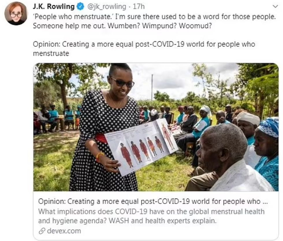 One of the tweets that caused many to criticise JK Rowling