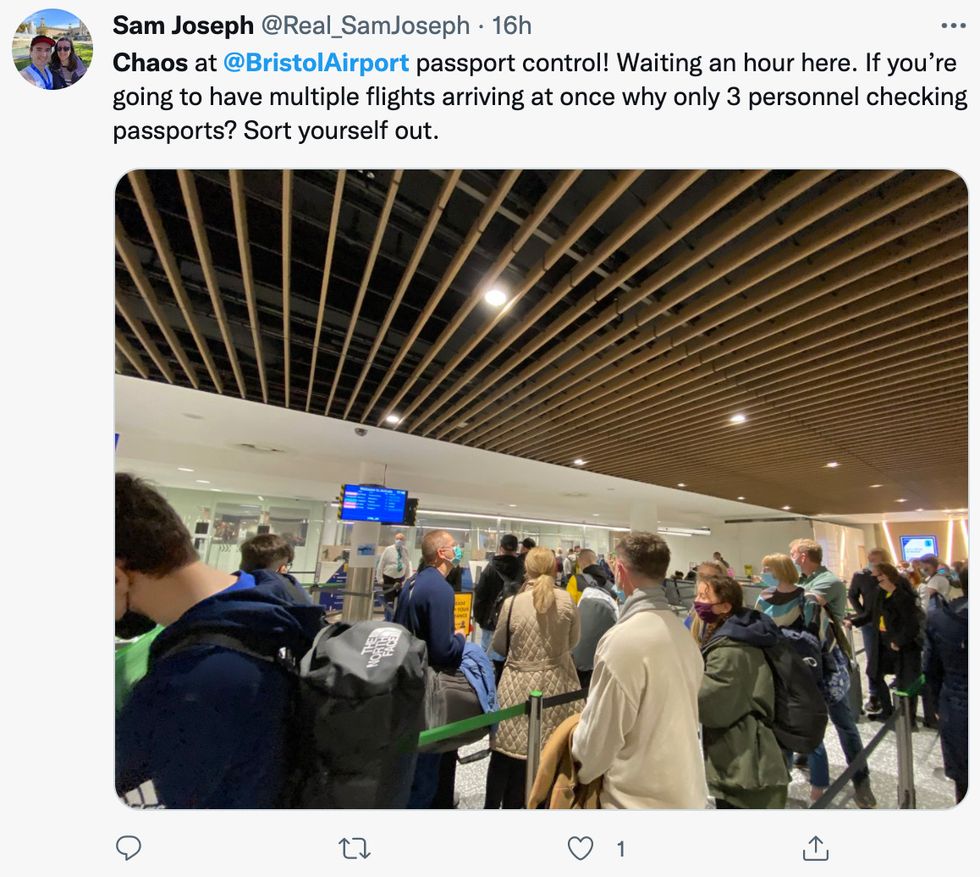One traveller tweeted that there was 'chaos' at Bristol Airport