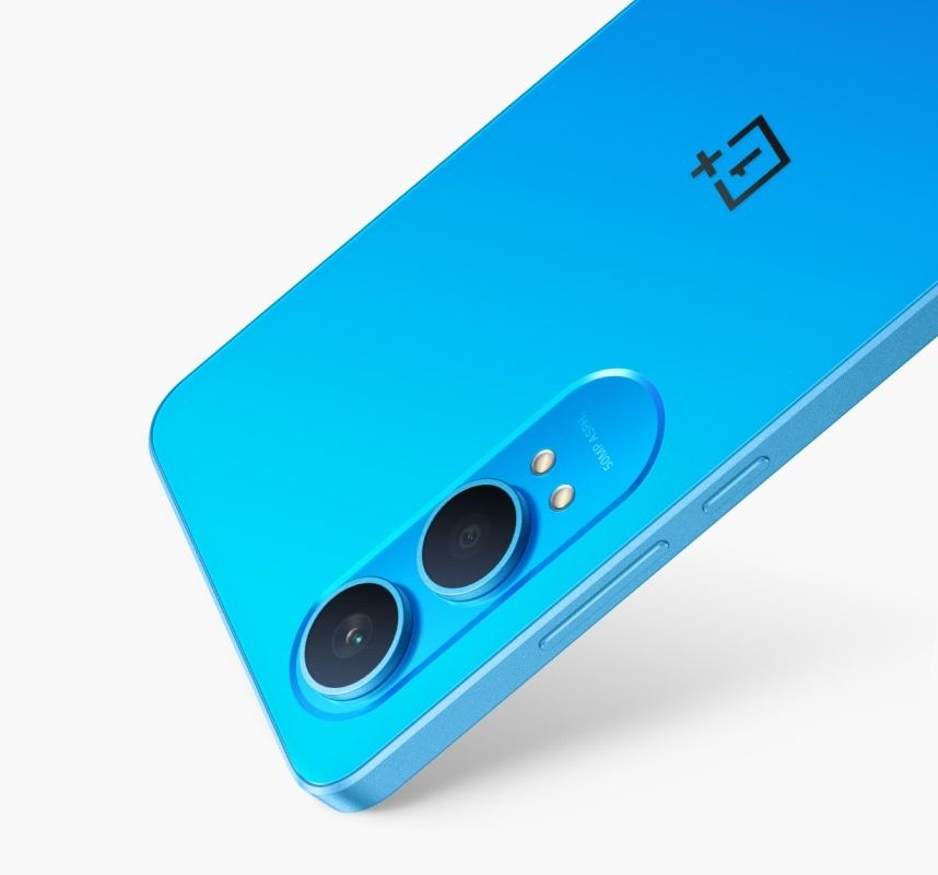 OnePlus Nord CE 4 Lite 5G in Mega Blue with a dual-camera system on the back
