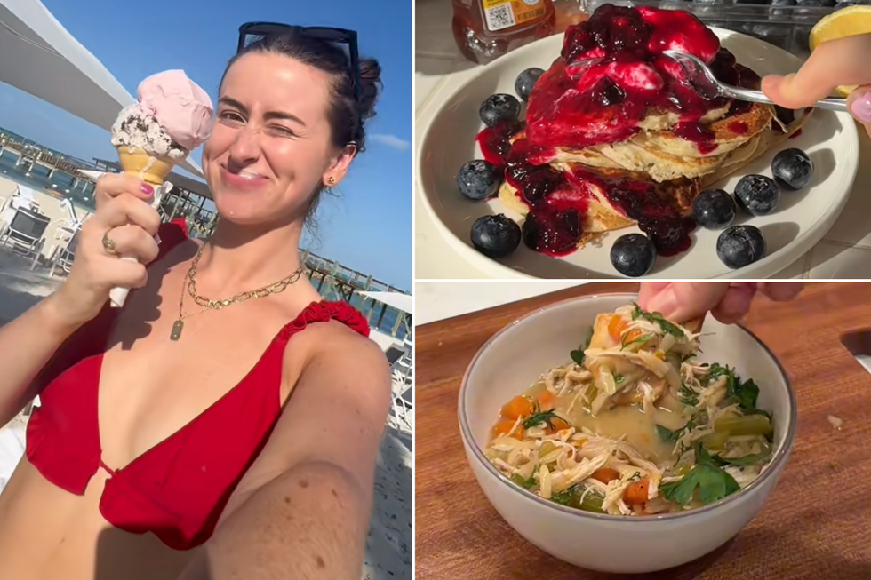 Online coach shares pictures of her high-protein meals, with one pictures showing her eating an ice cream