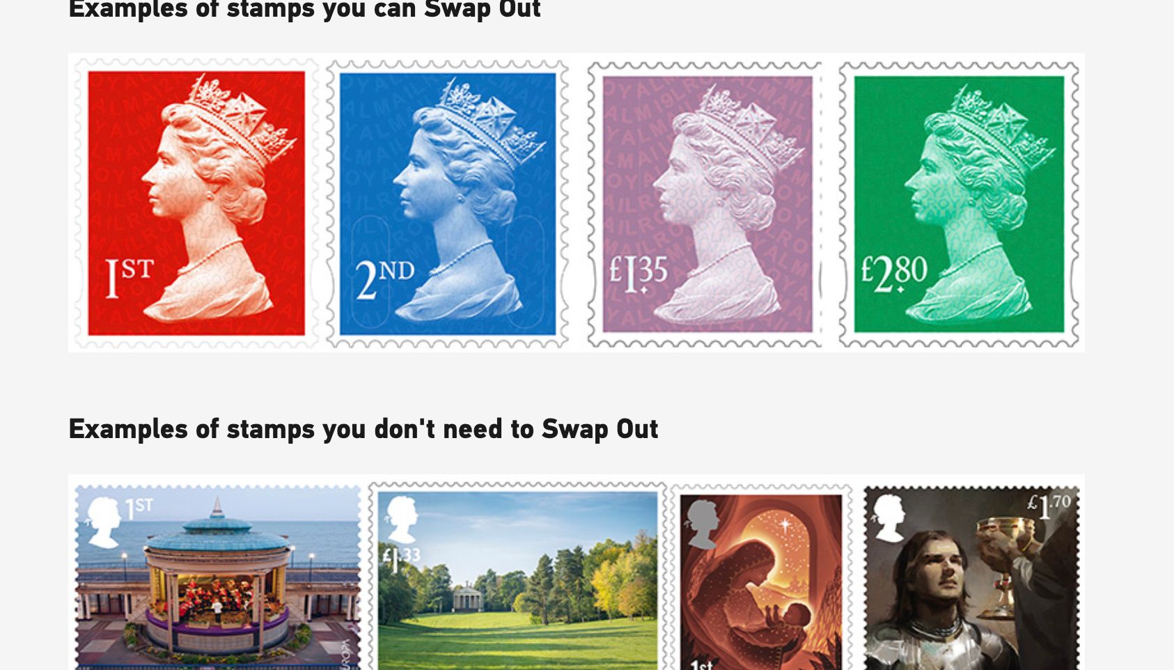 Only stamps which feature the late Queen with a plain background will need to be swapped
