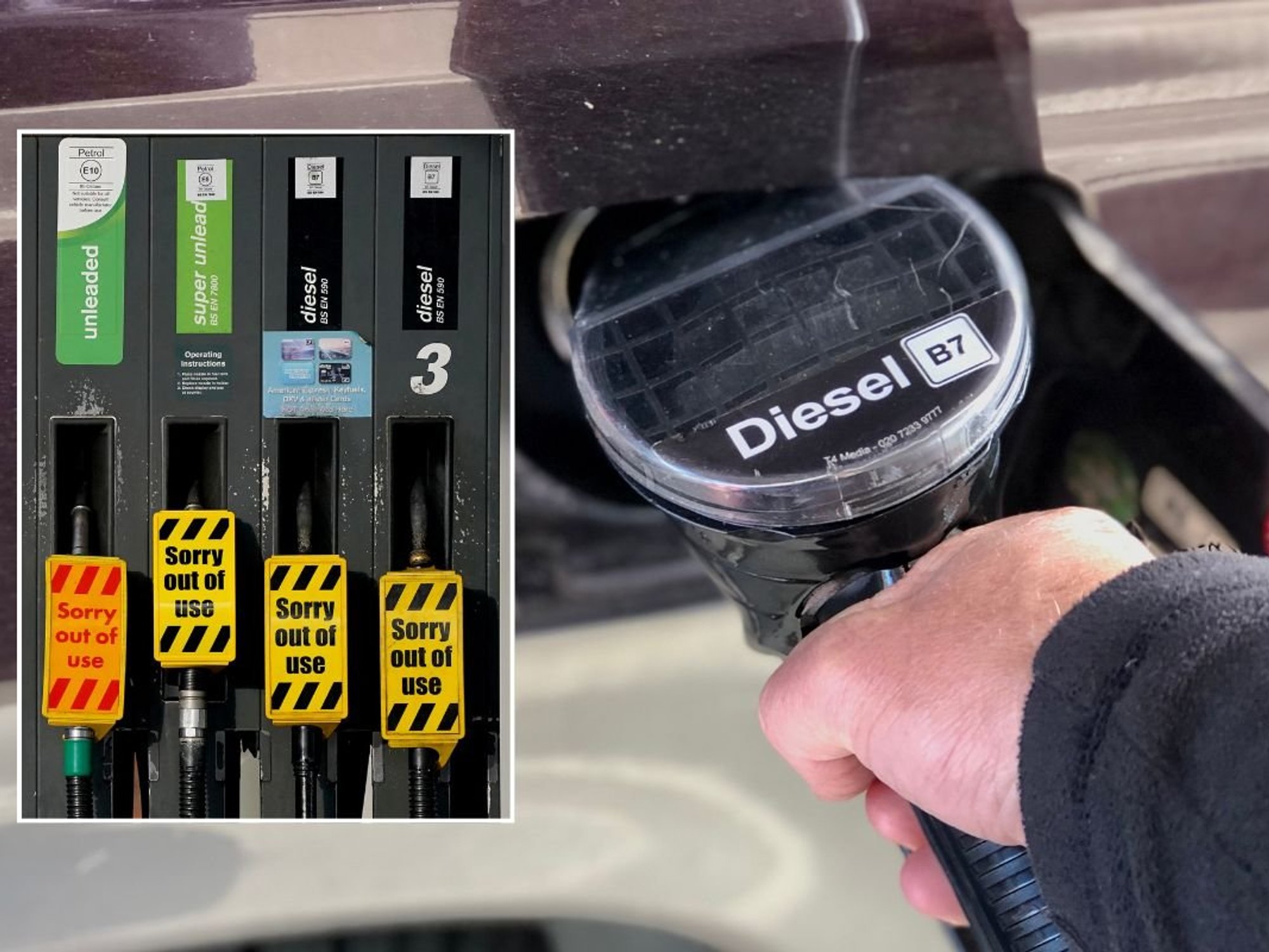 Out of order fuel pumps and a diesel pump