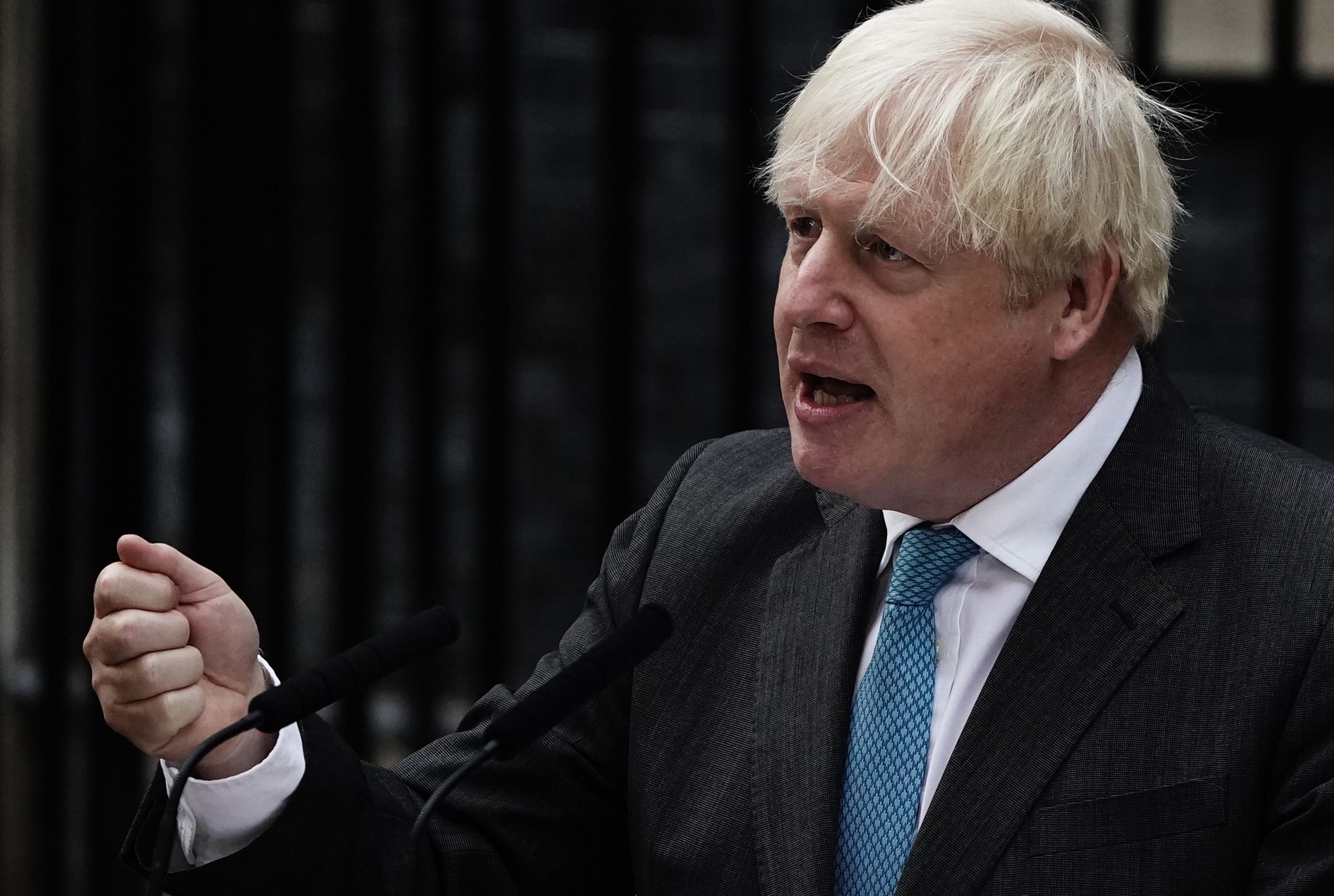 Outgoing Prime Minister Boris Johnson makes a speech outside 10 Downing Street, London, before leaving for Balmoral for an audience with Queen Elizabeth II to formally resign as Prime Minister. Picture date: Tuesday September 6, 2022.