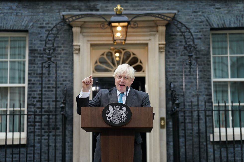 Outgoing Prime Minister Boris Johnson makes a speech outside 10 Downing Street, London, before leaving for Balmoral for an audience with Queen Elizabeth II to formally resign as Prime Minister. Picture date: Tuesday September 6, 2022.
