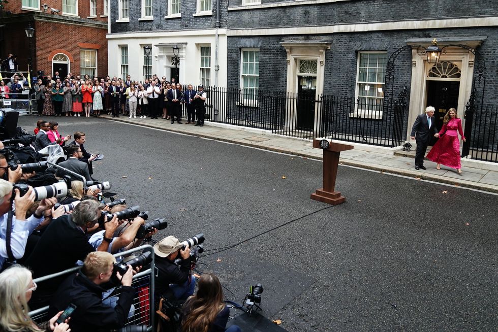 Outgoing Prime Minister Boris Johnson makes a speech outside 10 Downing Street, London, before leaving for Balmoral for an audience with Queen Elizabeth II to formally resign as Prime Minister. Picture date: Tuesday September 6, 2022.