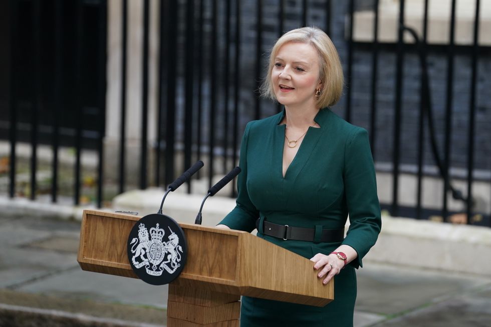 Outgoing Prime Minister Liz Truss making a speech outside 10 Downing Street, London before travelling to Buckingham Palace for an audience with King Charles III to formally resign as PM. Picture date: Tuesday October 25, 2022.