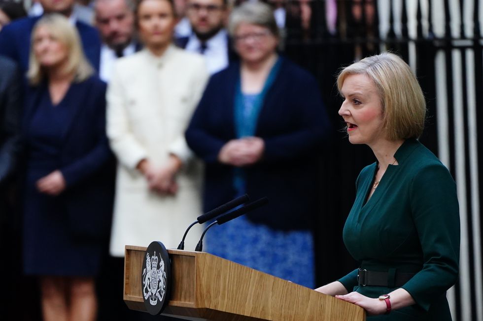 Outgoing Prime Minister Liz Truss making a speech outside 10 Downing Street, London before travelling to Buckingham Palace for an audience with King Charles III to formally resign as PM. Picture date: Tuesday October 25, 2022.