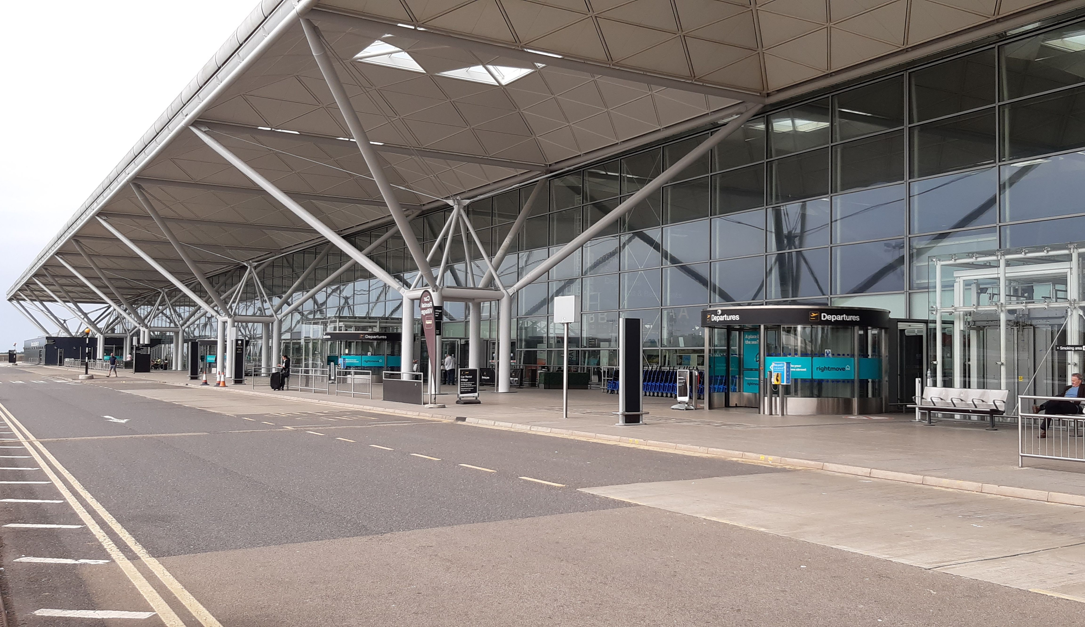 Outside Departures at Stansted Airport, Essex.