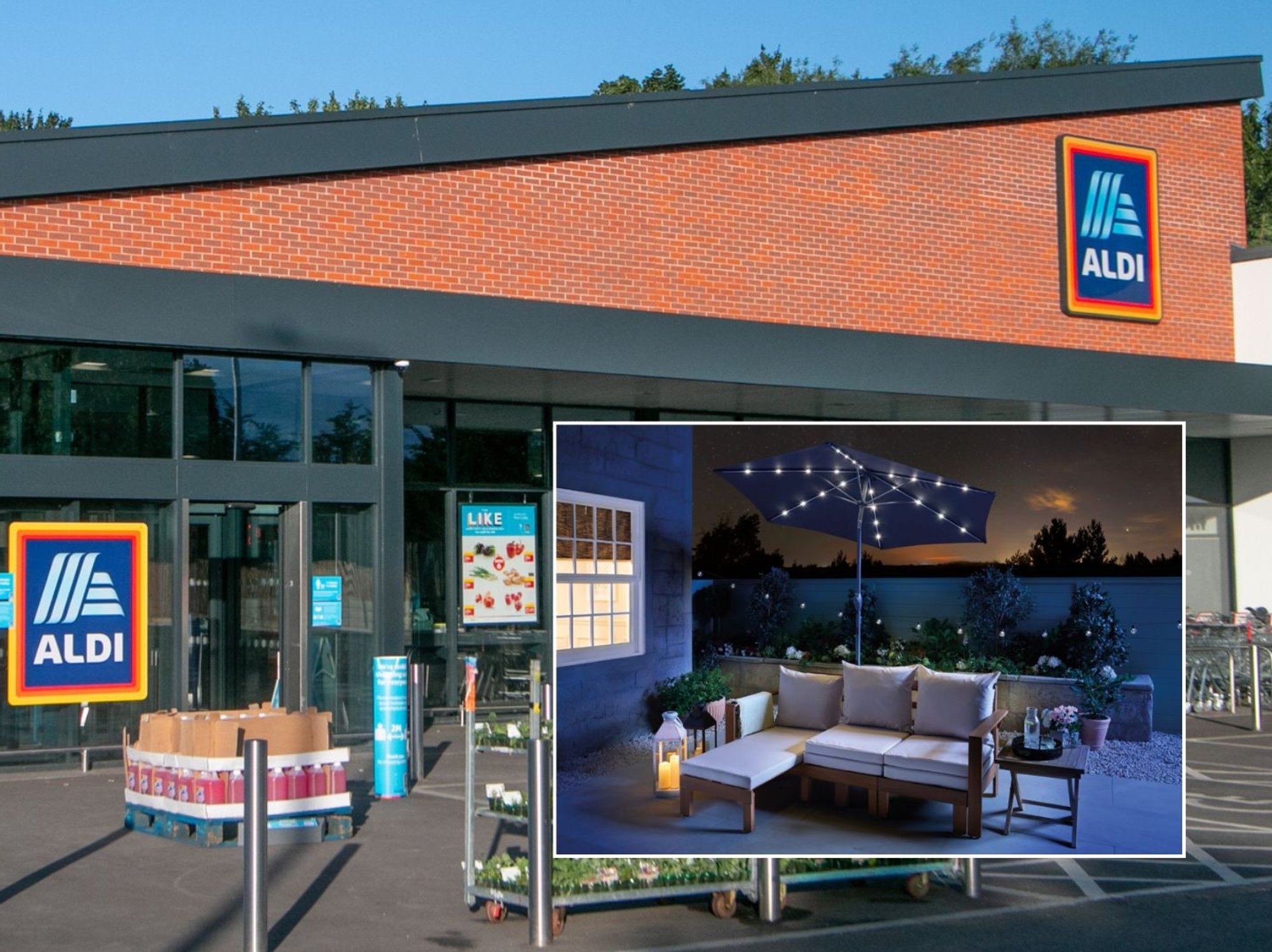 Outside of Aldi store/Aldi Garden furniture