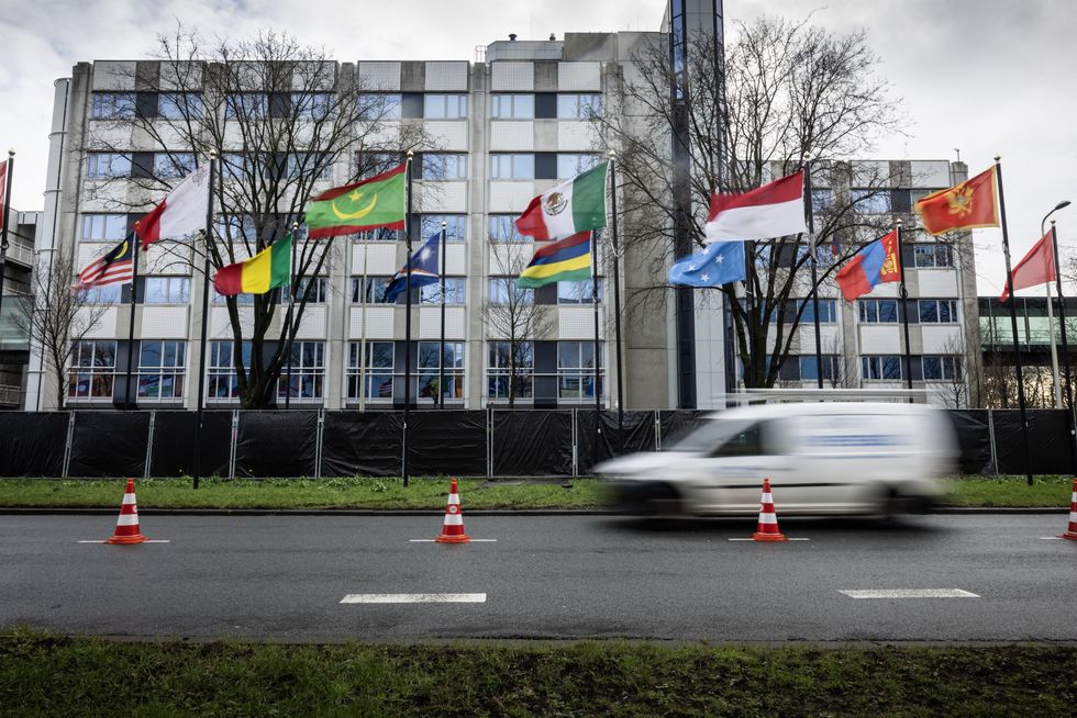 Outside the Israeli embassy