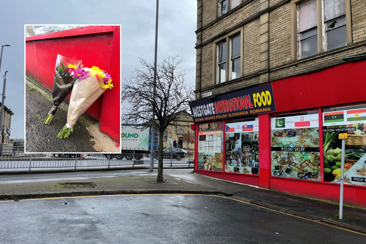 Outside the shop in Bradford