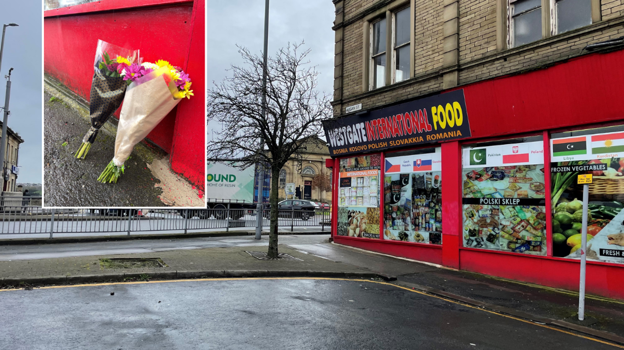 Outside the shop in Bradford