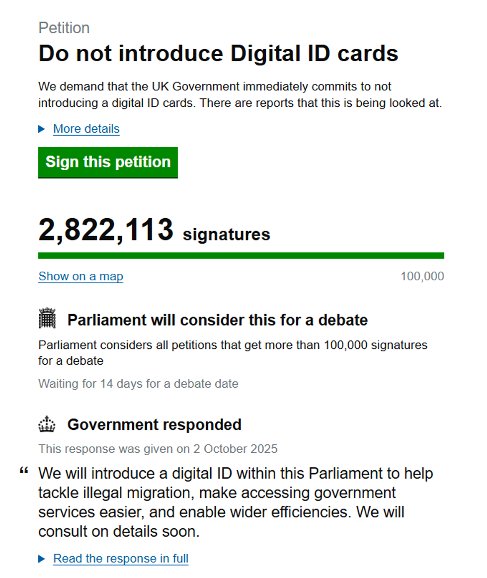 Over 2.8million people have now signed the petition against digital IDsu200b