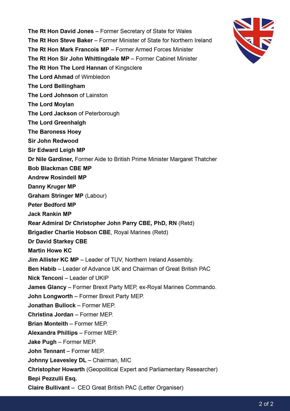 Over 40 senior figures signed the letter