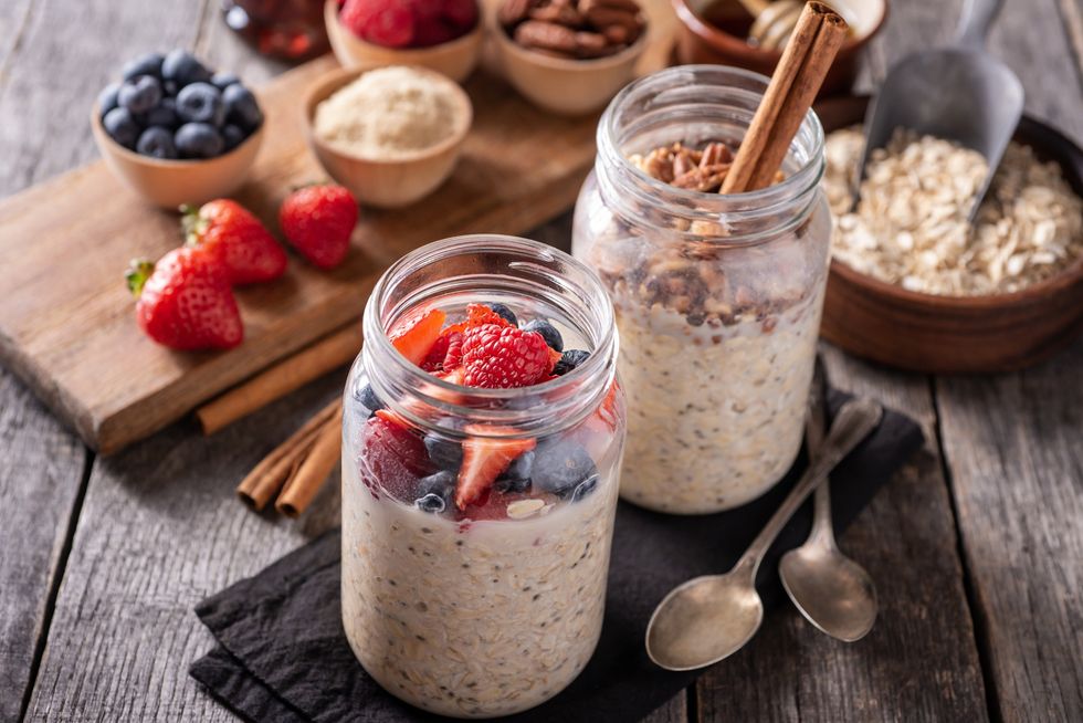 Overnight oats with fruits, nuts and seeds
