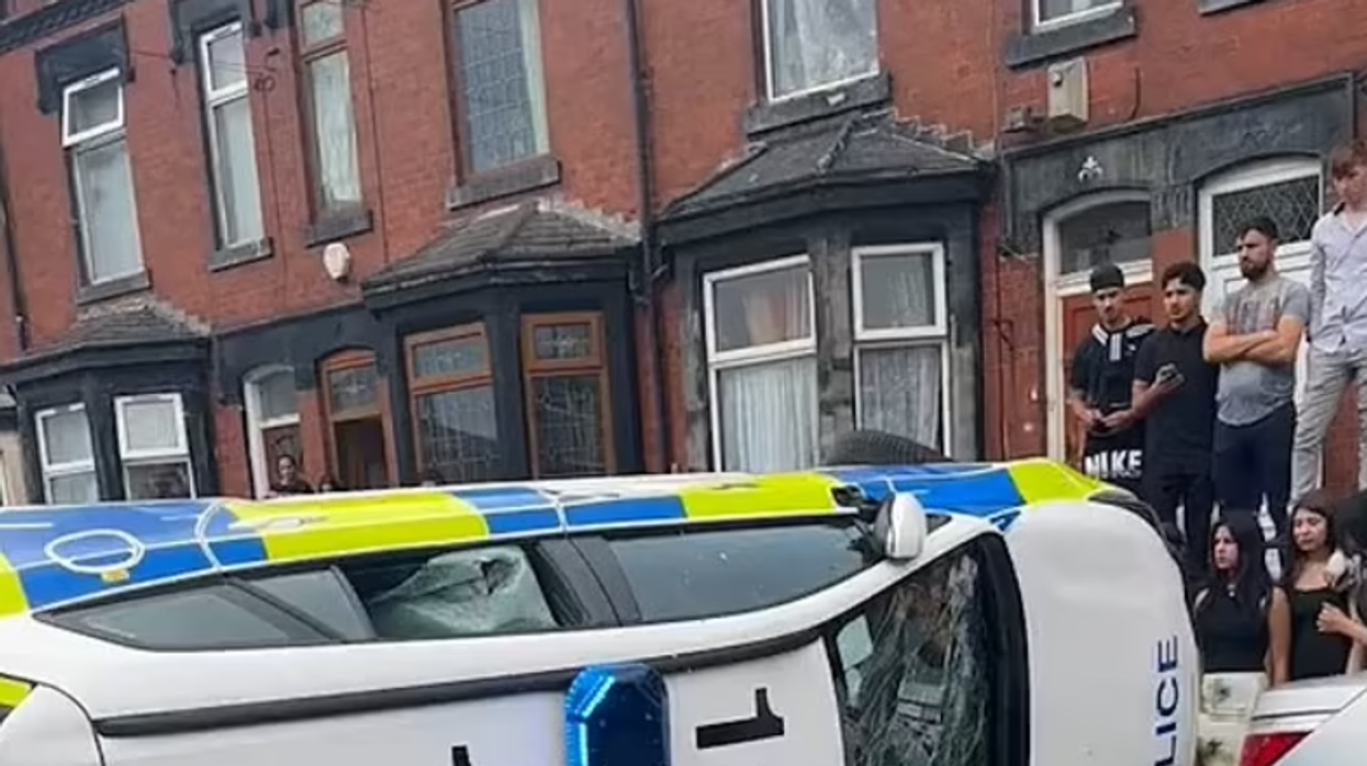 Overturned police car