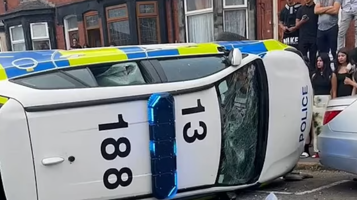 Overturned police car