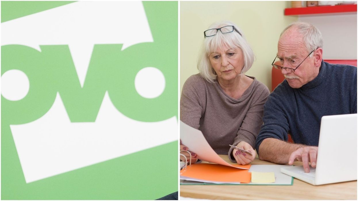 OVO logo and pensioners at laptop